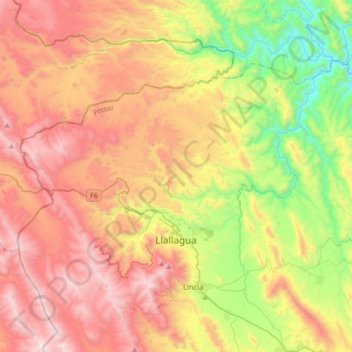 Llallagua topographic map, elevation, terrain