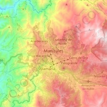 Perímetro Urbano Manizales topographic map, elevation, terrain