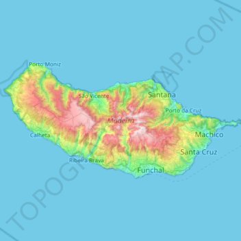 Île de Madère topographic map, elevation, terrain