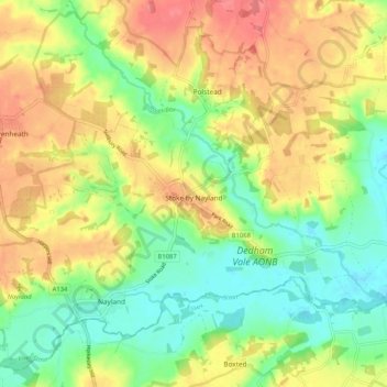 Stoke-by-Nayland topographic map, elevation, terrain