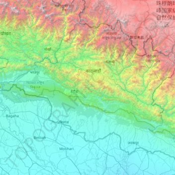 Central Development Region topographic map, elevation, terrain