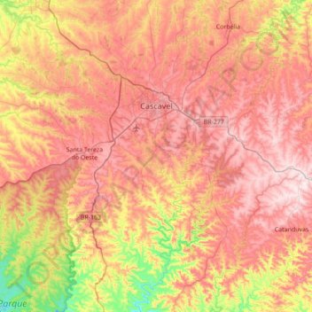 Cascavel topographic map, elevation, terrain