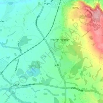 Nether Alderley topographic map, elevation, terrain