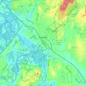 Medfield topographic map, elevation, terrain