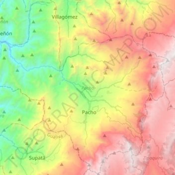 Pacho topographic map, elevation, terrain