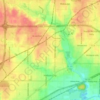 Haltom City topographic map, elevation, terrain