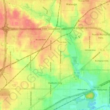 Haltom City topographic map, elevation, terrain