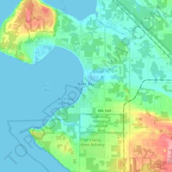 Birch Bay topographic map, elevation, terrain