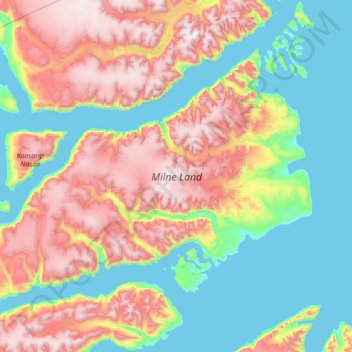 Milne Land topographic map, elevation, terrain