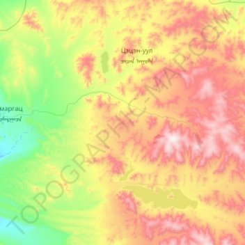 Tsetsen-Uul topographic map, elevation, terrain
