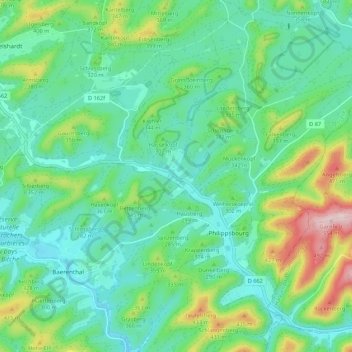 Philippsbourg topographic map, elevation, terrain