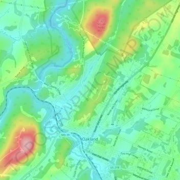 Oakland topographic map, elevation, terrain