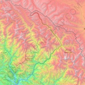 Dharchula topographic map, elevation, terrain