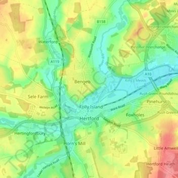 Hertford topographic map, elevation, terrain