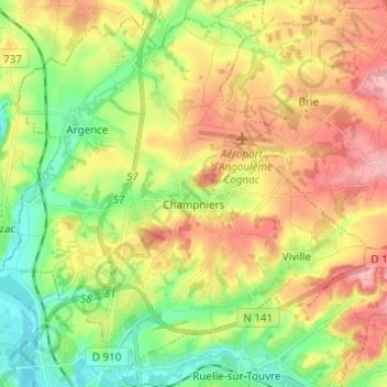 Champniers topographic map, elevation, terrain