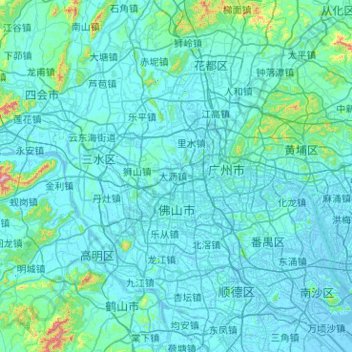 Foshan topographic map, elevation, terrain