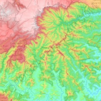New England National Park topographic map, elevation, terrain