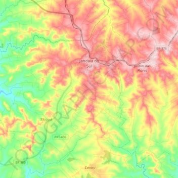 Jandaia do Sul topographic map, elevation, terrain