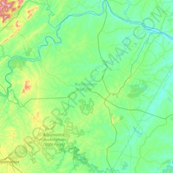 Buckingham County topographic map, elevation, terrain