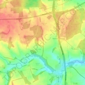 Aberford topographic map, elevation, terrain