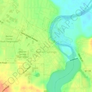 Berrien Springs topographic map, elevation, terrain