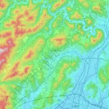 Asaminami Ward topographic map, elevation, terrain