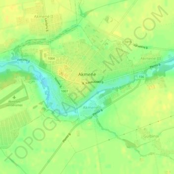 Akmenė topographic map, elevation, terrain