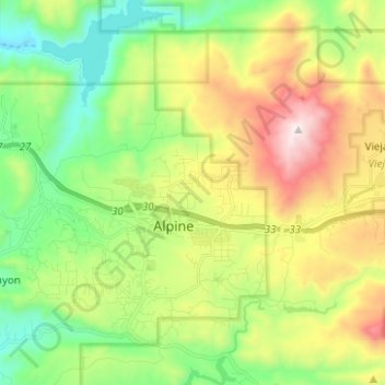 Alpine topographic map, elevation, terrain