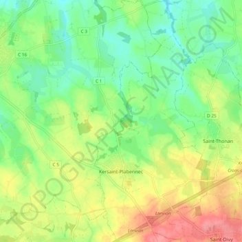 Kersaint-Plabennec topographic map, elevation, terrain