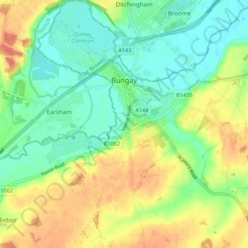 Bungay topographic map, elevation, terrain