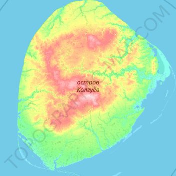 Kolguyev Island topographic map, elevation, terrain