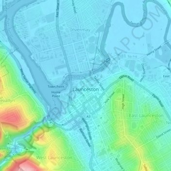 Launceston topographic map, elevation, terrain