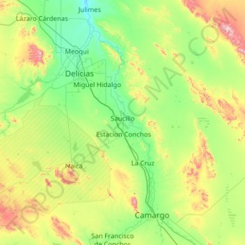 Saucillo topographic map, elevation, terrain