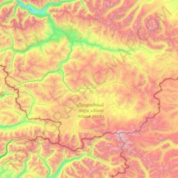 Ukok Plateau topographic map, elevation, terrain
