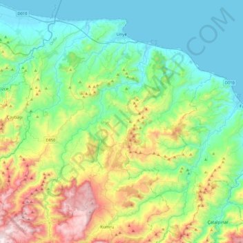 Ünye topographic map, elevation, terrain