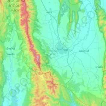 Mueang Phayao District topographic map, elevation, terrain