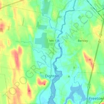 Dighton topographic map, elevation, terrain