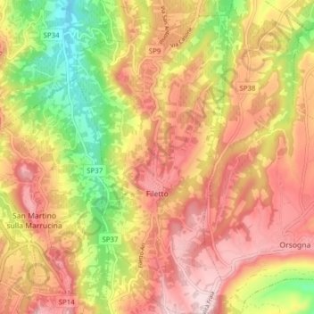 Filetto topographic map, elevation, terrain