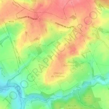 Bornival topographic map, elevation, terrain