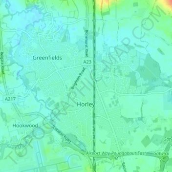 Horley topographic map, elevation, terrain