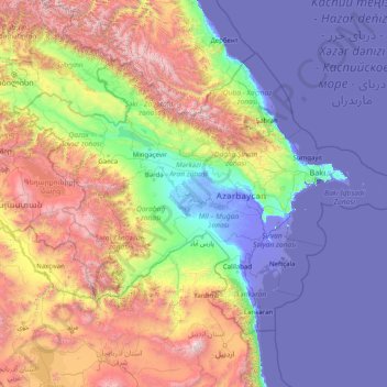 Aserbaidschan topographic map, elevation, terrain