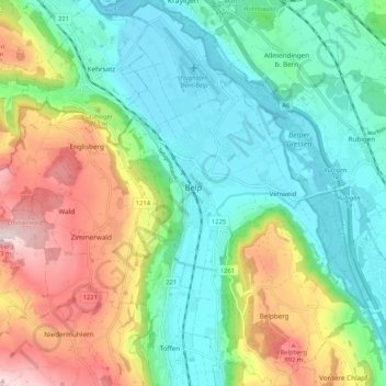 Belp topographic map, elevation, terrain