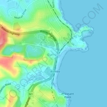 Bombo topographic map, elevation, terrain