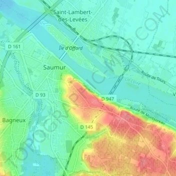 Saumur topographic map, elevation, terrain