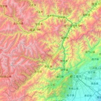 Wenchuan County topographic map, elevation, terrain