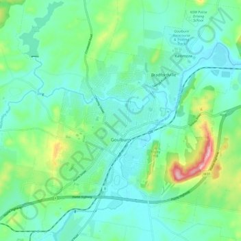 Goulburn topographic map, elevation, terrain