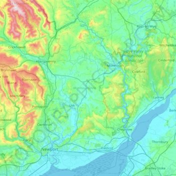 Monmouthshire topographic map, elevation, terrain