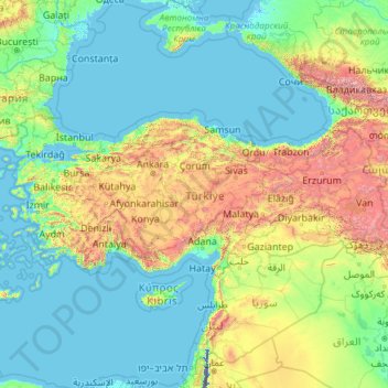 Turkey topographic map, elevation, terrain