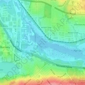 Burnaby Lake topographic map, elevation, terrain