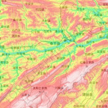 Fengjie County topographic map, elevation, terrain